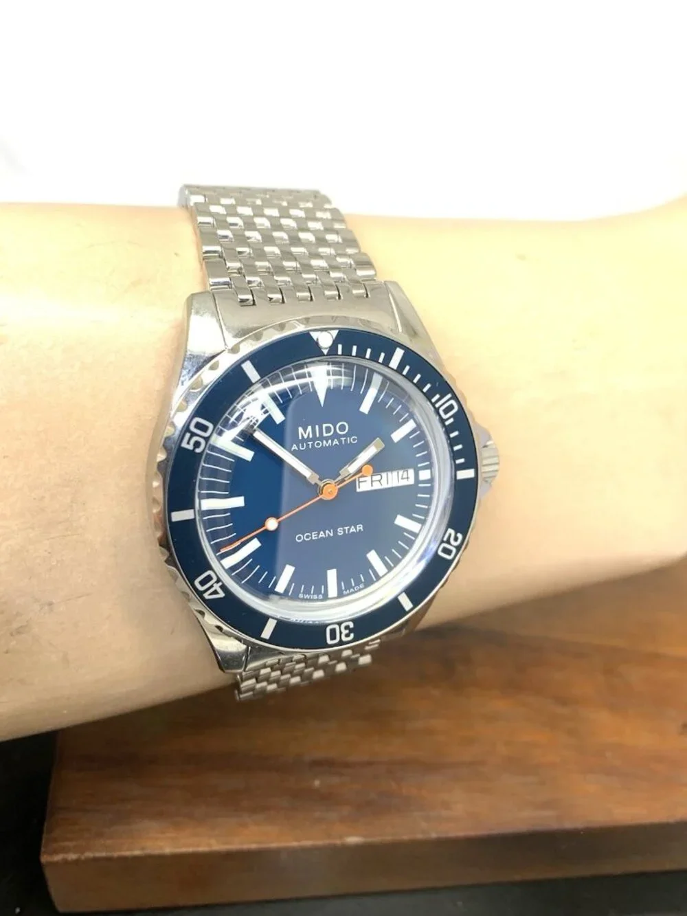 Mido Ocean Star Men's Watch Swiss Automatic Blue Dial Day Date Steel 40.5mm
